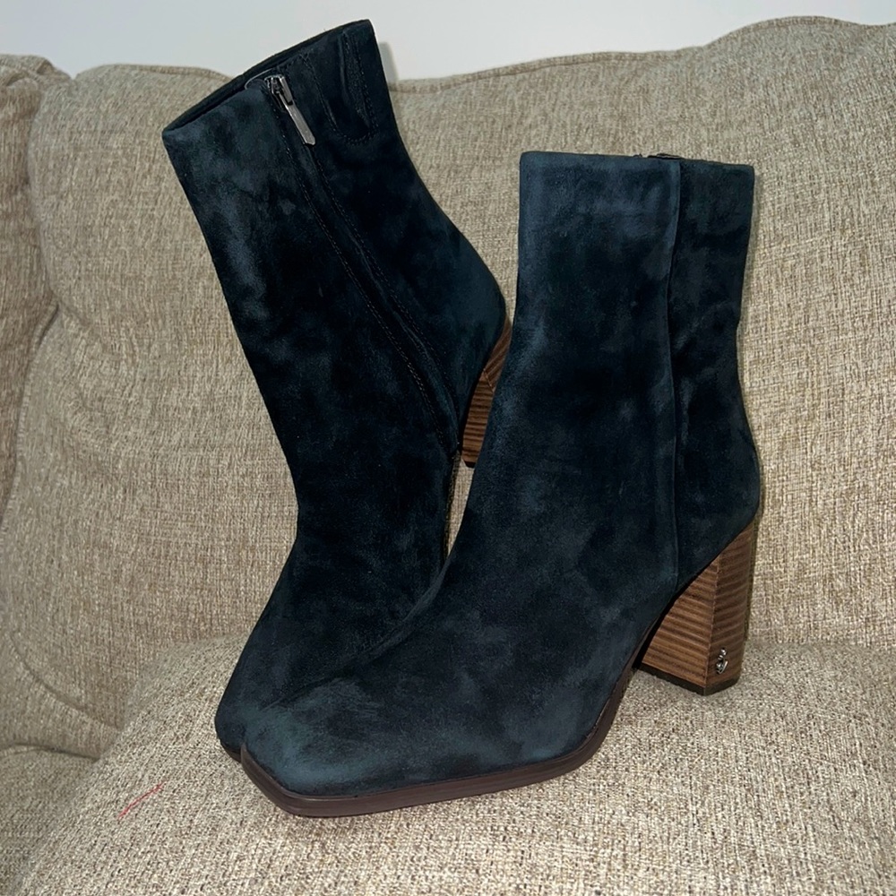 Sam Edelman black suede block heel size 10 square toe zipper bootie